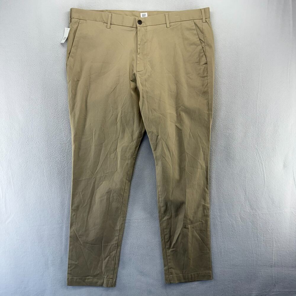 Gap Chino Pants Men's 42x32 Brown Tan Slim Khaki Cotton Flat Front Office NEW